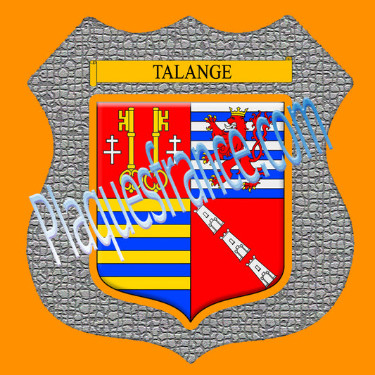 Plaque métal décorative format écusson Ø 30cm fond mozaique blason Talange, Moselle 57