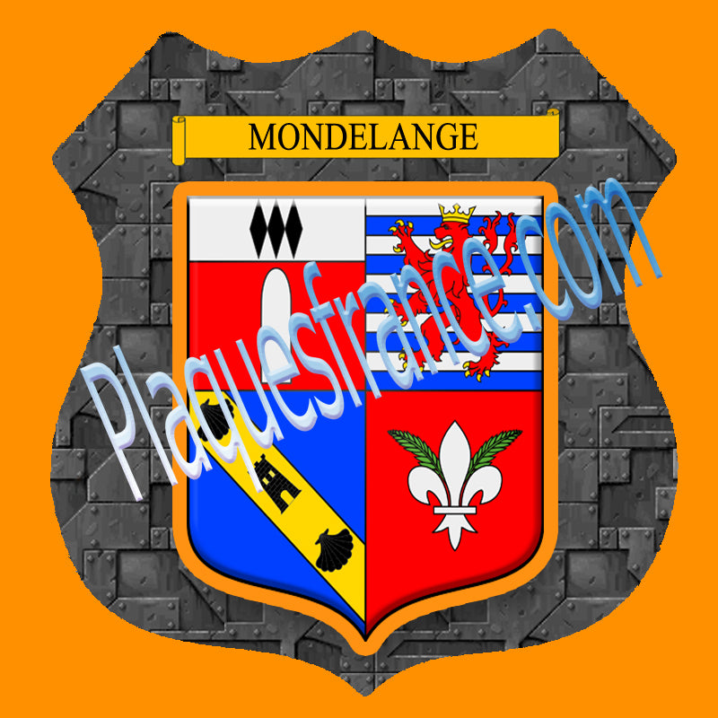 Plaque métal décorative format écusson Ø 30cm fond plaques métal blason Mondelange, Moselle 57