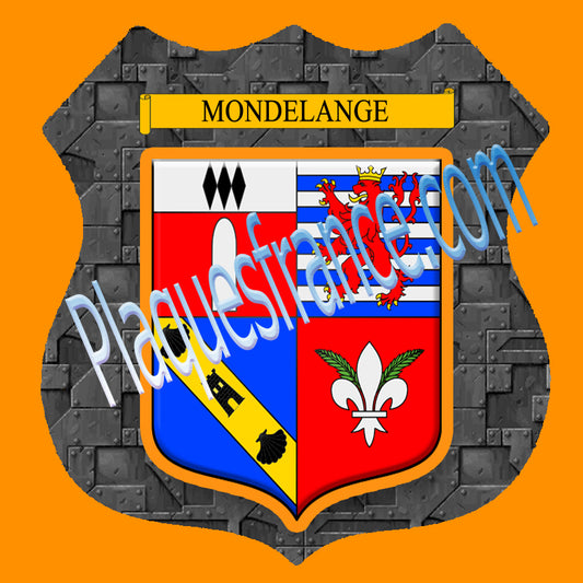 Plaque métal décorative format écusson Ø 30cm fond plaques métal blason Mondelange, Moselle 57