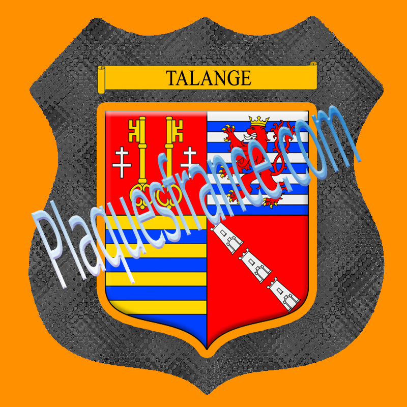 Plaque métal décorative format écusson Ø 30cm fond métal+verre blason Talange, Moselle 57