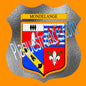 Plaque métal décorative format écusson Ø 30cm fond verre dépoli blason Mondelange, Moselle 57