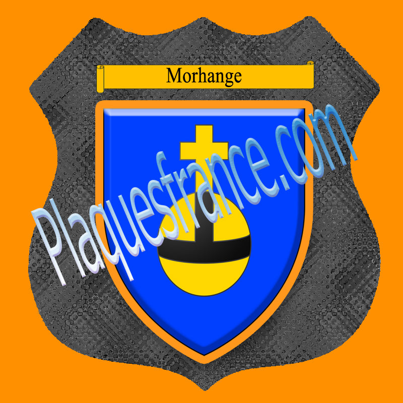 Plaque métal décorative format écusson Ø 30cm fond verre+métal blason Morhange, Moselle 57