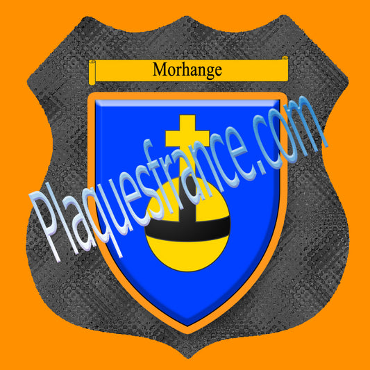 Plaque métal décorative format écusson Ø 30cm fond verre+métal blason Morhange, Moselle 57