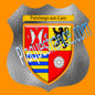 Plaque métal décorative format écusson Ø 30cm fond verre dépoli blason Puttelange-aux-Lacs, Moselle 57