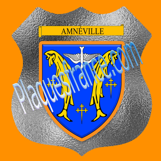 Plaque métal décorative format écusson Ø 30cm fond verre dépoli Amnéville, Moselle 57