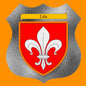Plaque métal décorative format écusson Ø 30cm fond verre dépoli blason Lille, Nord 59