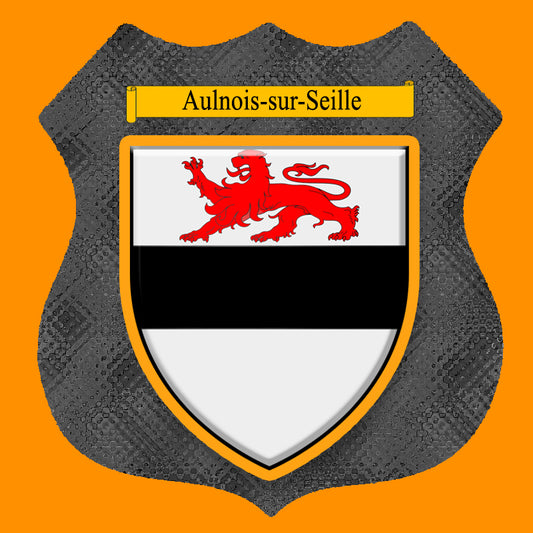 Plaque métal décorative format écusson Ø 30cm fond verre+métal blason Aulnois-sur-Seille, Moselle 57