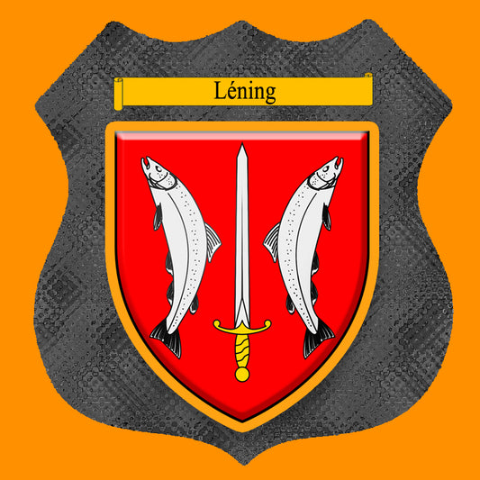 Plaque métal décorative format écusson Ø 30cm fond verre+métal blason Léning, Moselle 57