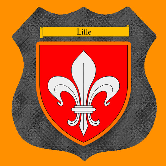 Plaque métal décorative format écusson Ø 30cm fond verre+métal blason Lille, Nord 59