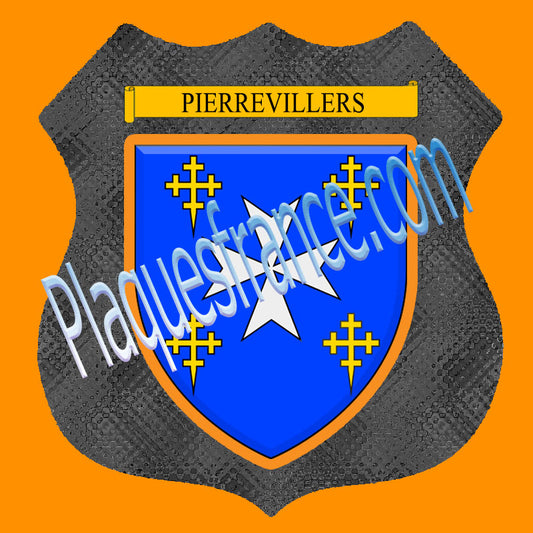 Plaque métal décorative format écusson Ø 30cm fond verre+métal Pierrevillers, Moselle 57