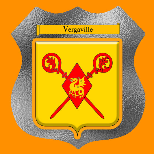 Plaque métal décorative format écusson Ø 30cm fond  verre dépoli blason Vergaville, Moselle 57