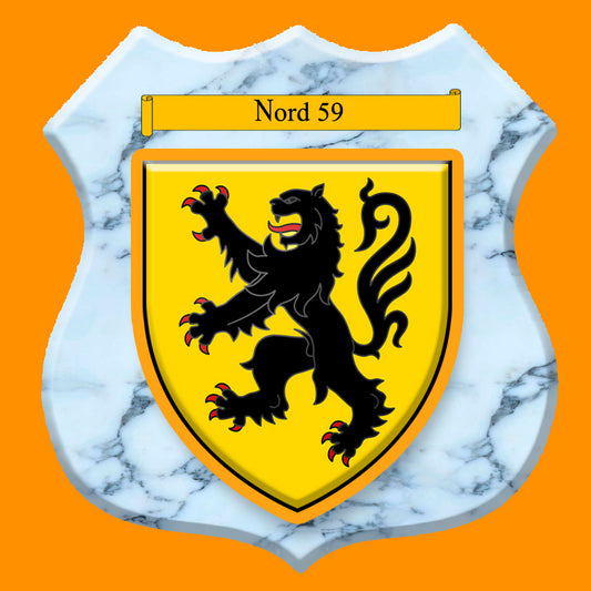 Plaque métal décorative format écusson Ø 30cm fond marbre,  blason Nord 59
