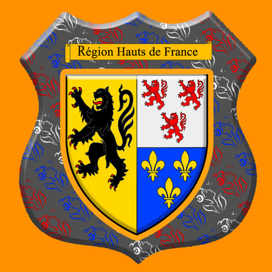 Plaque métal décorative format écusson Ø 30cm fond marianne,  blason Hauts de France