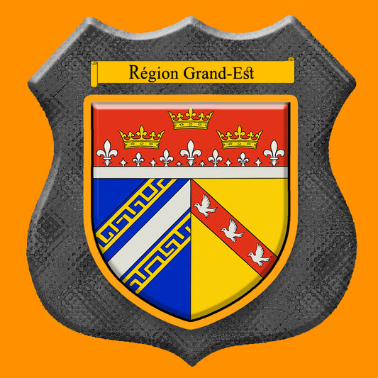 Plaque métal décorative format écusson Ø 30cm fond verre+métal,  blason Grand-Est