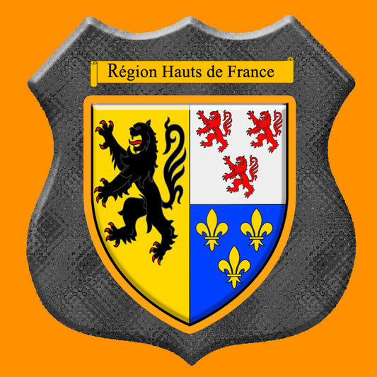 Plaque métal décorative format écusson Ø 30cm fond verre+métal,  blason Hauts de France