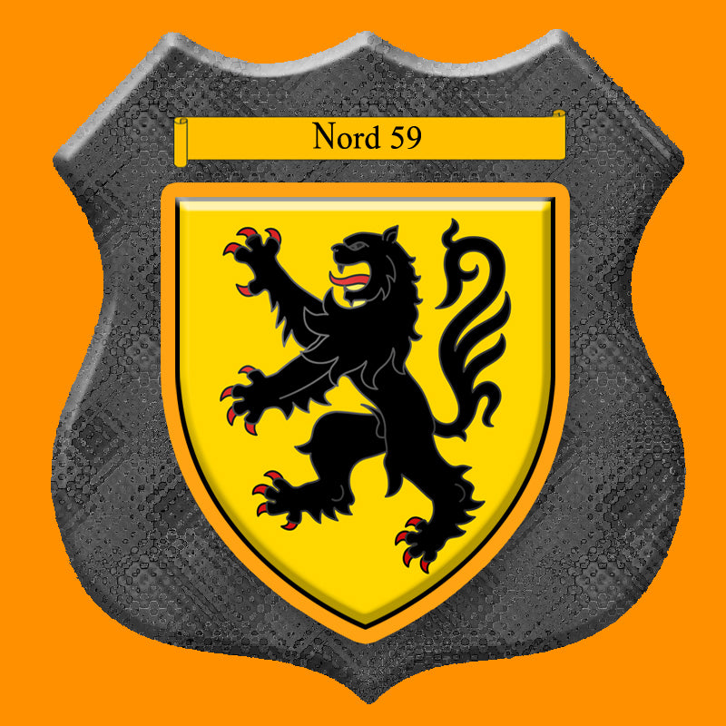 Plaque métal décorative format écusson Ø 30cm fond verre+métal,  blason Nord 59