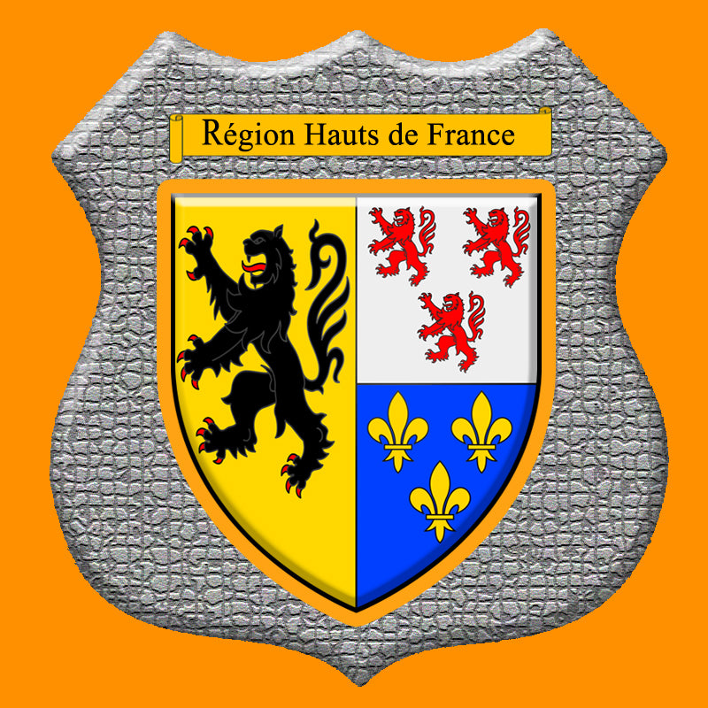 Plaque métal décorative format écusson Ø 30cm fond mozaique,  blason Hauts de France
