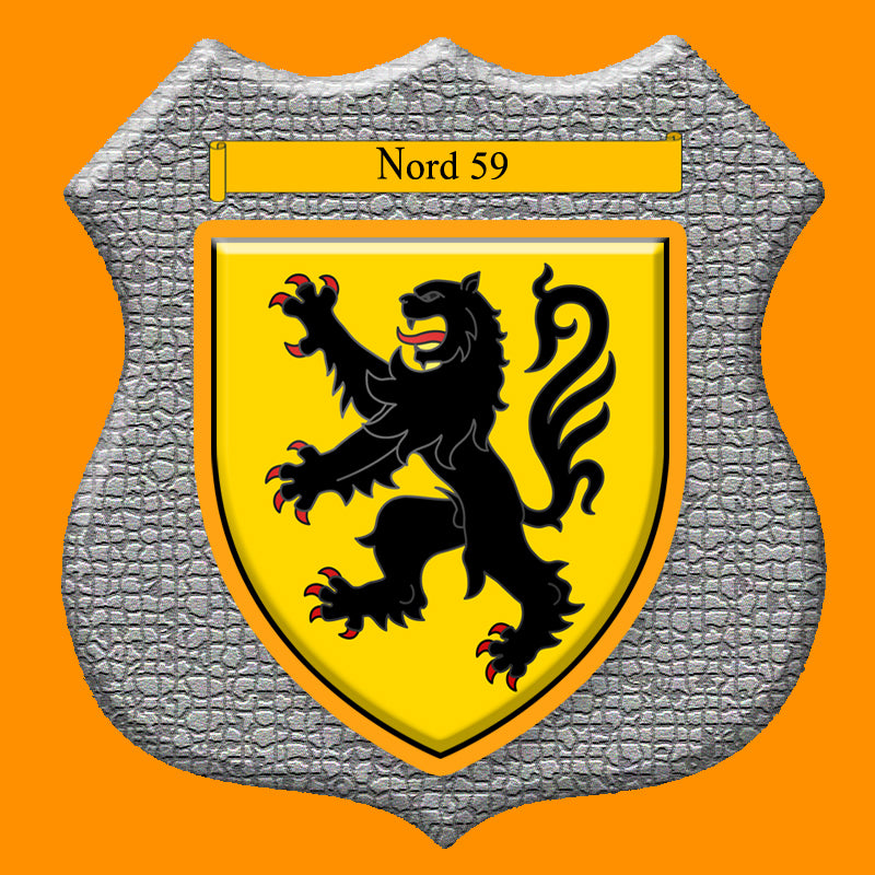 Plaque métal décorative format écusson Ø 30cm fond mozaique,  blason Nord 59