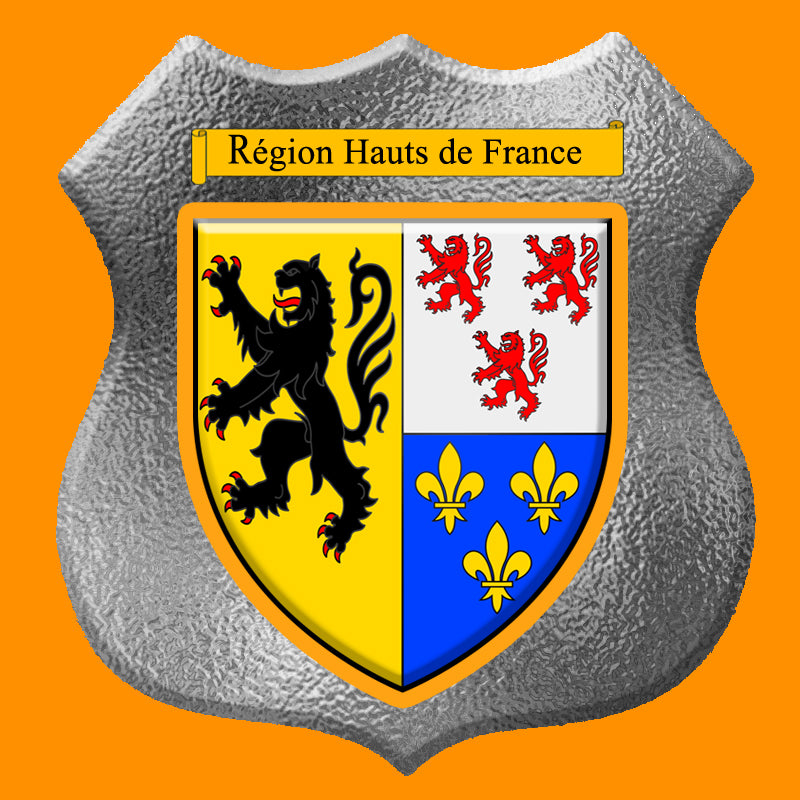 Plaque métal décorative format écusson Ø 30cm fond verre dépoli,  blason Hauts de France