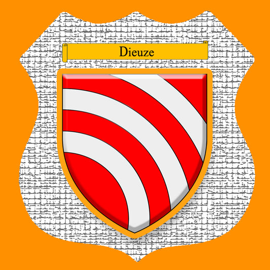 Plaque métal décorative format écusson Ø 30cm fond craquelure blason Dieuze, Moselle 57