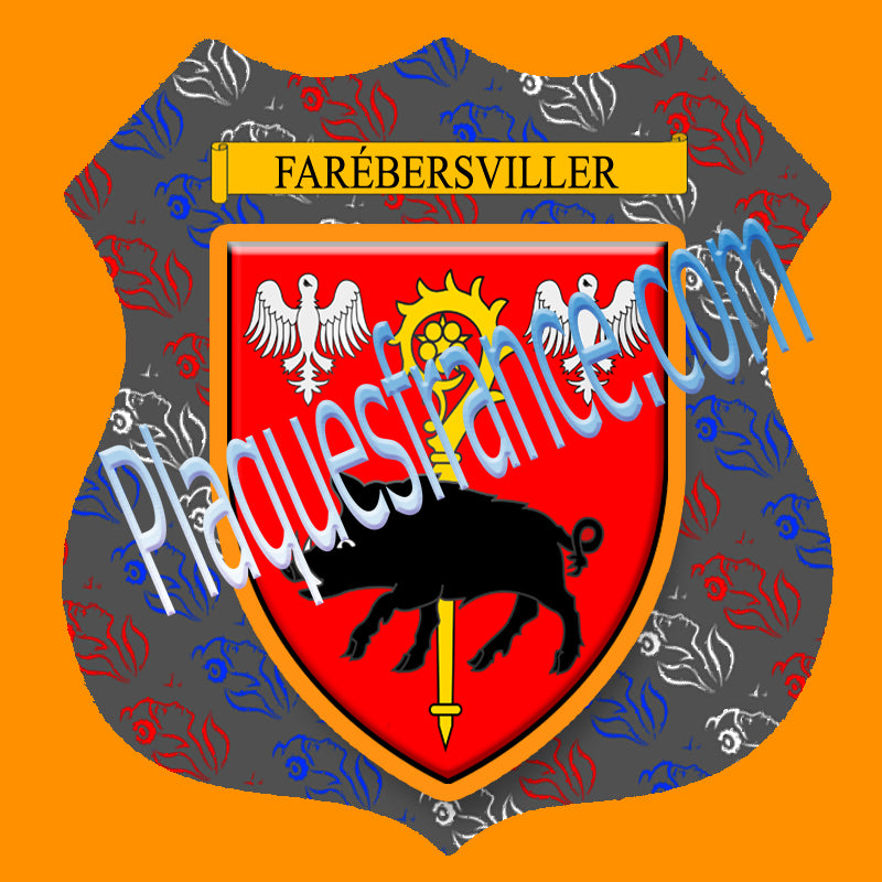 Plaque métal décorative format écusson Ø 30cm fond marianne blason Farébersviller 57