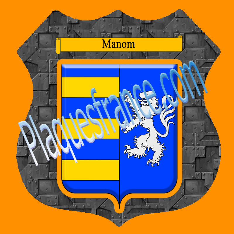 Plaque métal décorative format écusson Ø 30cm fond plaques métal blason Manom, Moselle 57