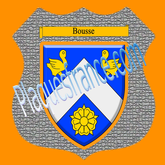 Plaque métal décorative format écusson Ø 30cm fond mozaique blason Bousse, Moselle 57