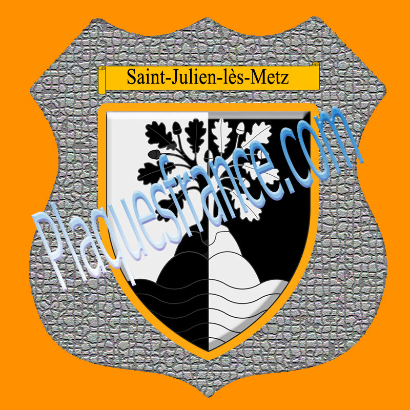 Plaque métal décorative format écusson Ø 30cm fond mozaique blason Saint-Julien-lès-Metz, Moselle 57