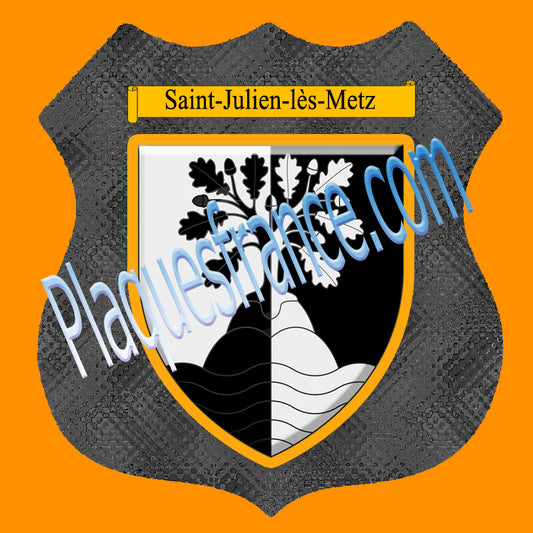 Plaque métal décorative format écusson Ø 30cm fond verre+métal blason Saint-Julien-lès-Metz, Moselle 57