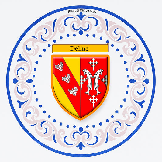 Plaque métal décorative aile lys ronde Ø 30 cm blason Delme, canton du Saulnois Moselle 57