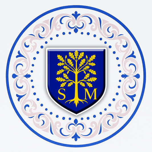 Plaque métal décorative ronde, blason Sainte Marie aux Chênes (57), bordure fleur de lys