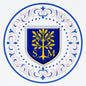 Plaque métal décorative ronde, blason Sainte Marie aux Chênes (57), bordure fleur de lys