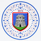 Plaque métal décorative ronde  Ø 30  cm fleur de lys avec blason Bastia  Canton de Bastia Haute-Corse