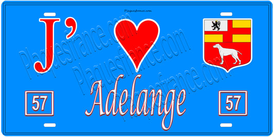 Plaque métal décorative, J'❤️ Adelange, Moselle, fond mur bleu 57