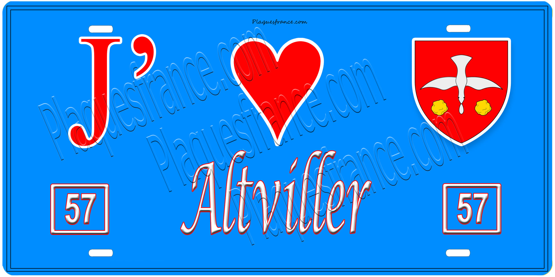 Plaque métal décorative, J'❤️Altviller, Moselle, fond mur bleu 57