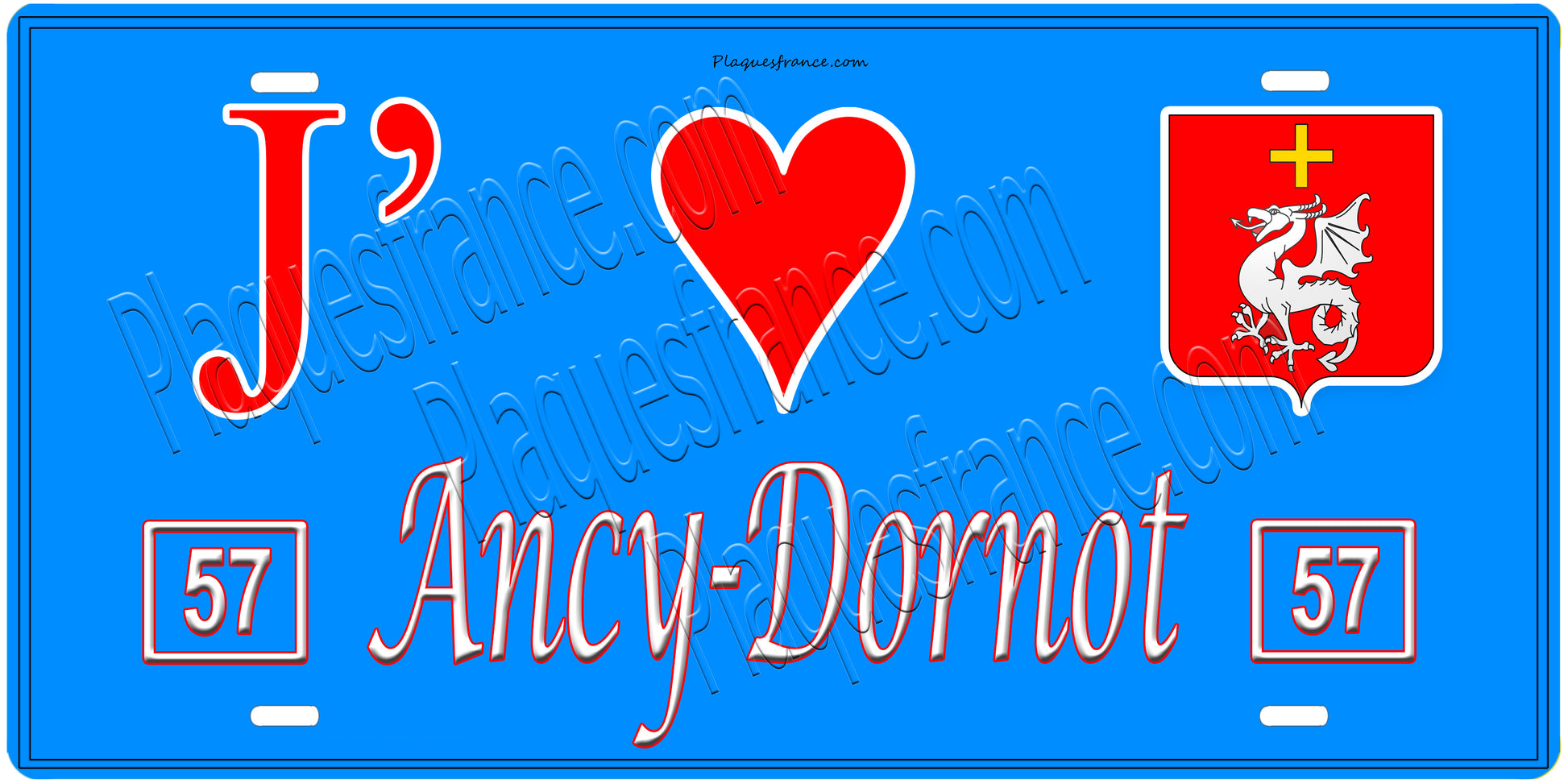 Plaque métal décorative, J'❤️ Ancy-Dornot, Moselle, fond mur bleu 57