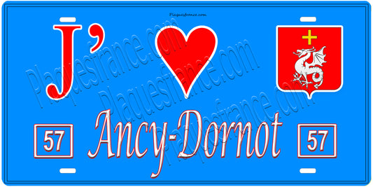 Plaque métal décorative, J'❤️ Ancy-Dornot, Moselle, fond mur bleu 57