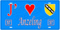 Plaque métal décorative, J'❤️ Anzeling, Moselle, fond mur bleu 57