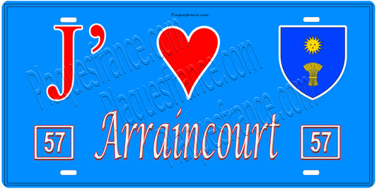 Plaque métal décorative, J'❤️ Arriance, Moselle, fond mur bleu 57