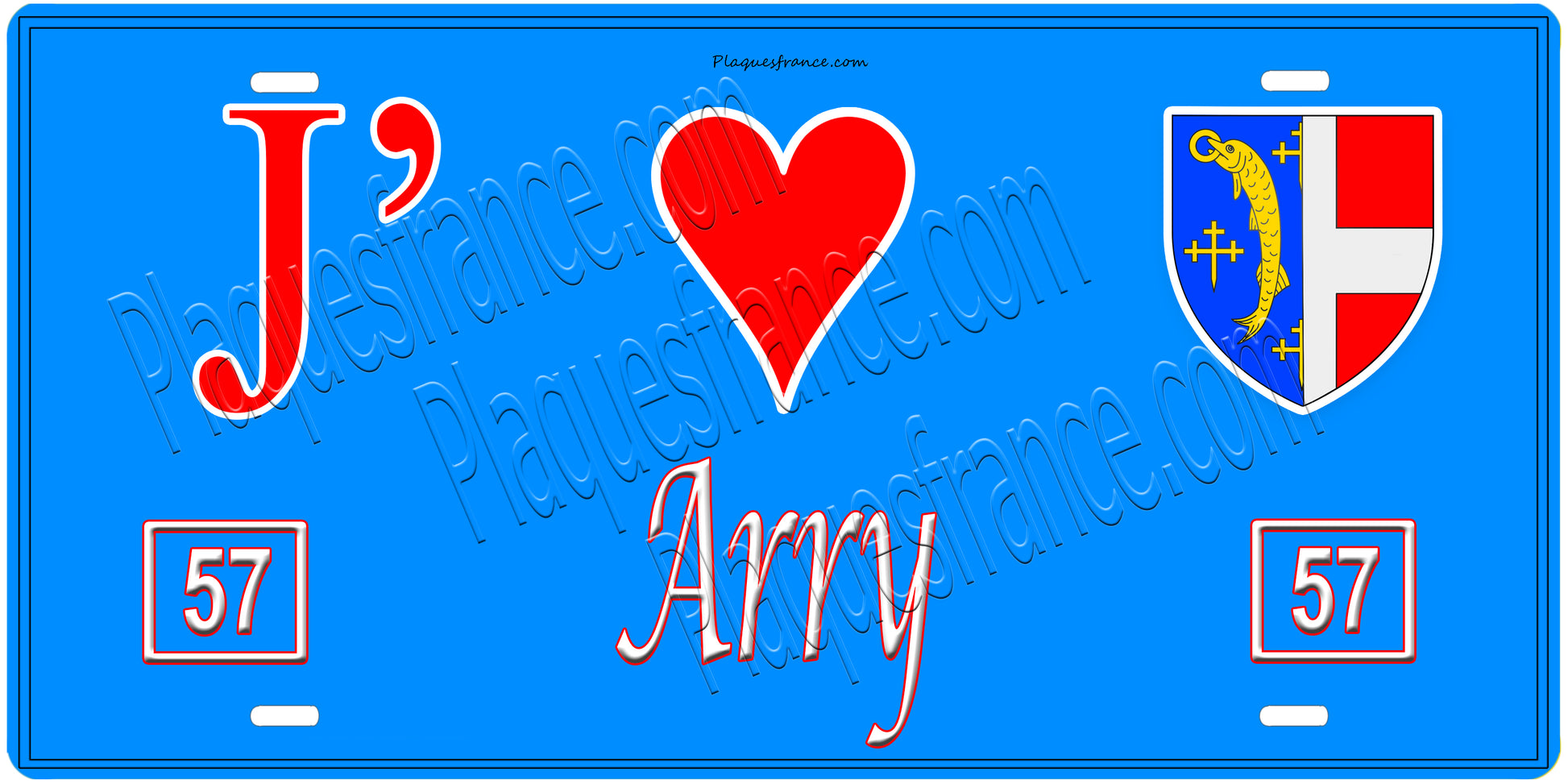 Plaque métal décorative, J'❤️ Arry, Moselle, fond mur bleu 57