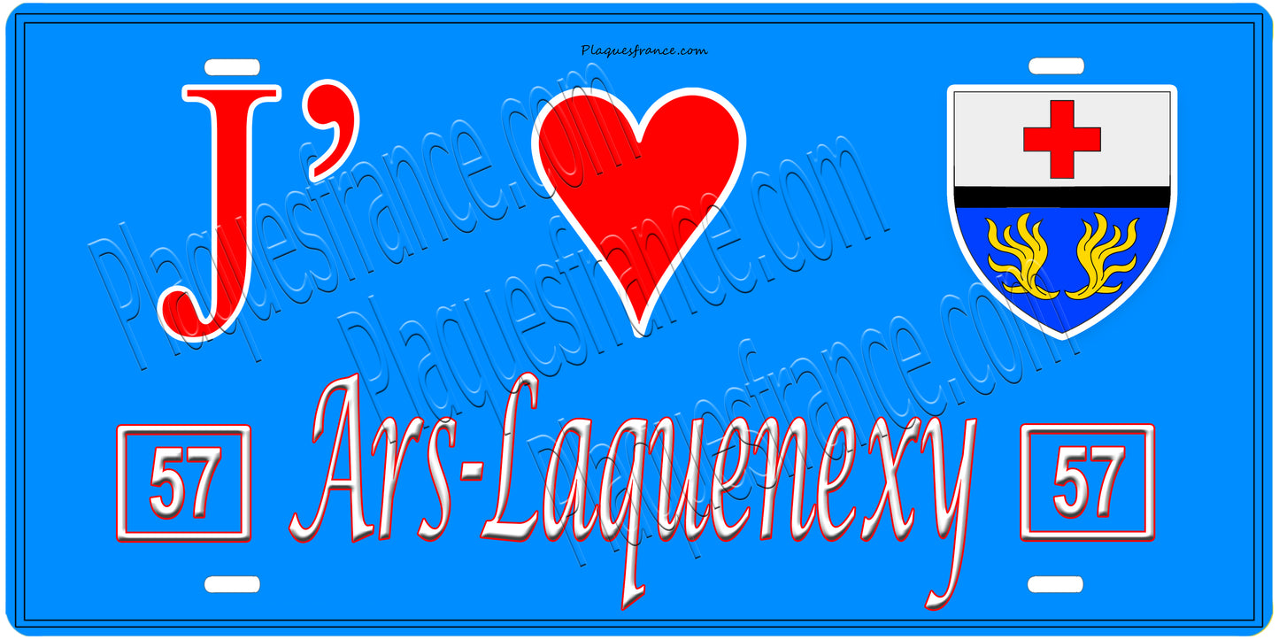 Plaque métal décorative, J'❤️Ars-Laquenexy, Moselle, fond mur bleu 57