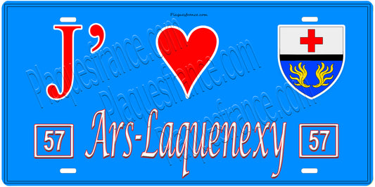 Plaque métal décorative, J'❤️Ars-Laquenexy, Moselle, fond mur bleu 57