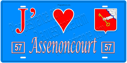 Plaque métal décorative, J'❤️Assenoncourt, Moselle (57)