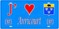 Plaque métal décorative, J'❤️Avricourt, Moselle, fond mur bleu 57