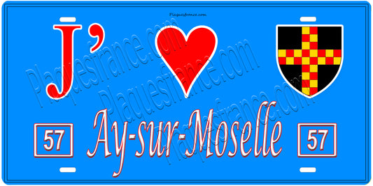 Plaque métal décorative, J'❤️Ay-sur-Moselle, Moselle, fond mur bleu 57