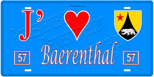 Plaque métal décorative, J' ❤️Baerenthal, Moselle, fond  mur bleu 57