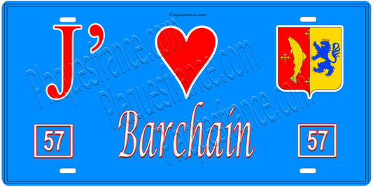 Plaque métal décorative, J'❤️Barchain, Moselle, fond mur bleu 57