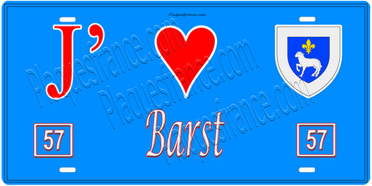 Plaque métal décorative, J'❤️ Barst, Moselle, fond mur bleu 57