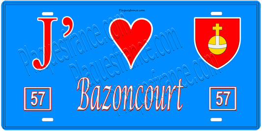 Plaque métal décorative, J'❤️Bazoncourt, Moselle, fond mur bleu 57