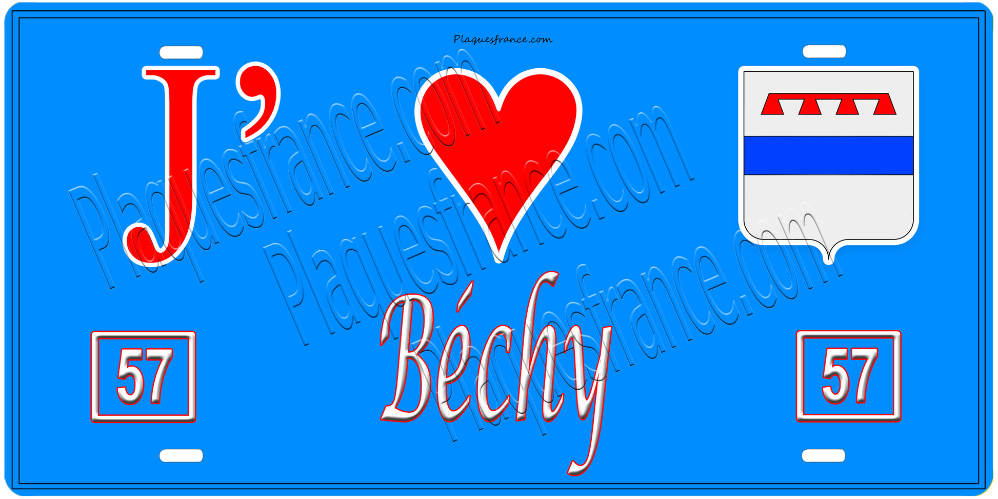 Plaque métal décorative, J'❤️Béchy, Moselle, fond mur bleu 57
